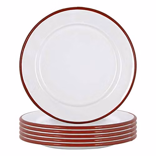 Argon Tableware Enamel Side Plates, Set of 6, Red and White, Diameter: 20 cm