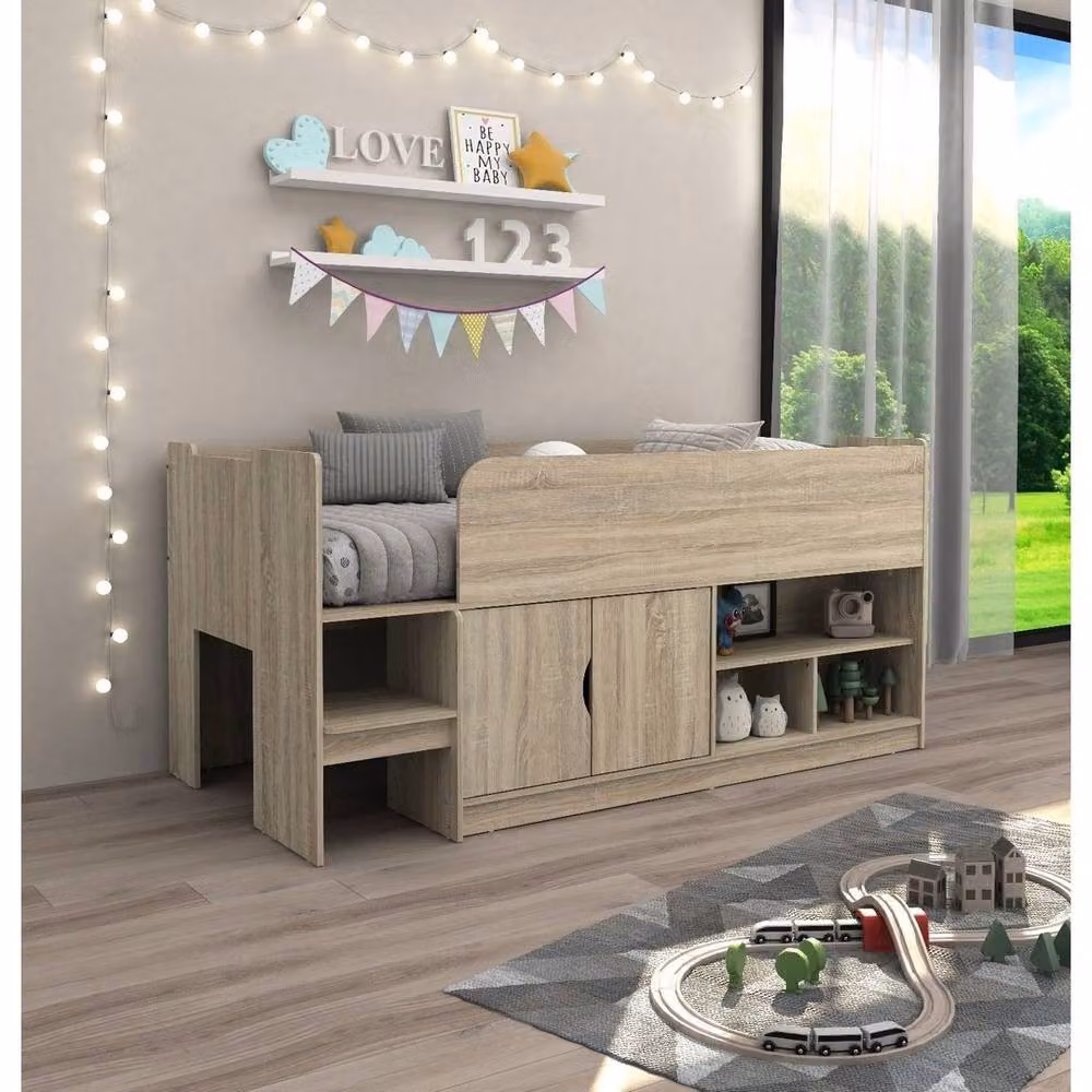 Kidsaw Mid Sleeper Cabin Bed in Brown Oak, Single Size, L195 x W97.3 x H93 cm – 2