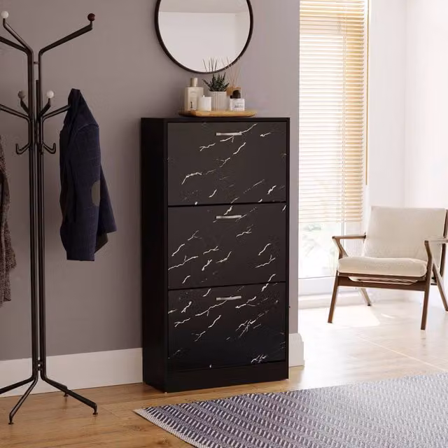 HD Designs Vida Designs Modern 3 Drawer Black Metal Shoe Cabinet with Tilting Compartments