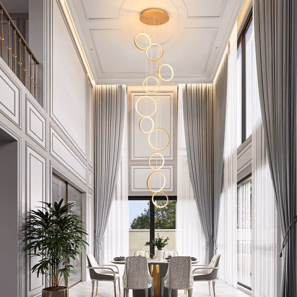 NIVOR 10 Ring LED High Ceiling Chandelier in Gold with Remote and Dimmable Control – 5