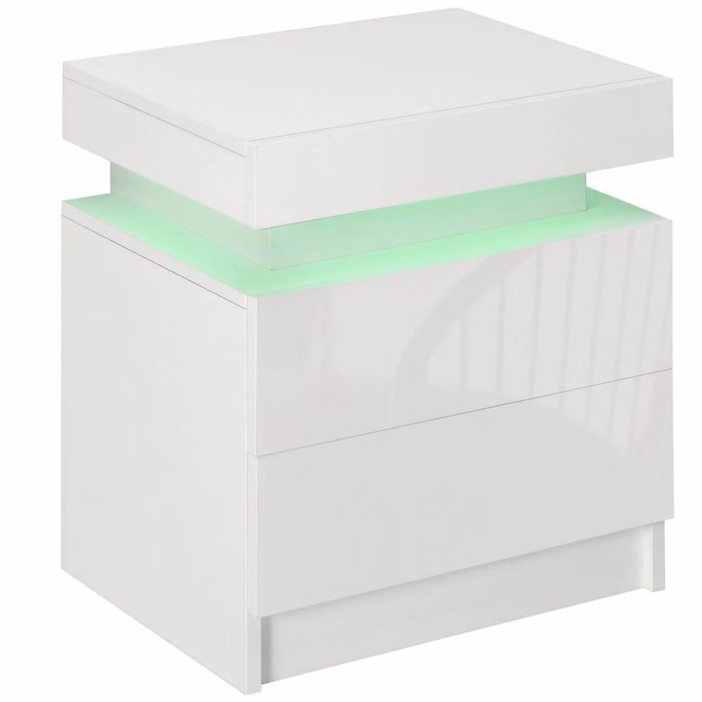 Wyld Haus Rema High Gloss White Bedside Table with 2 Drawers and Integrated LED Lighting W/D/H: 35 x 45 x 52 cm – 2