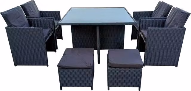 Home Treats Modern 8 Seater Rattan Garden Dining Set in Grey with Metal and Glass Details