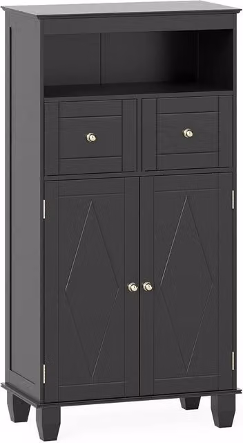 VOGREX Modern Freestanding Black Wood Bathroom and Living Room Storage Cabinet Organiser