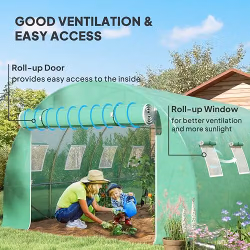 Outsunny Green Plastic Polytunnel Greenhouse Replacement Cover W/D/H: 400 x 300 x 200 cm – 3