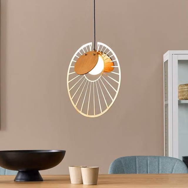 Wyld and Coco Gold and Wood Pendant Lamp with Round Transparent Glass Shade – 1
