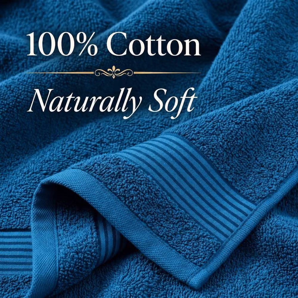 Pamposh Petrol Cotton Terry Towel Set of 6 with Border – 4