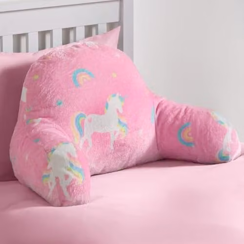 OHS Unicorn Teddy Fleece Reading Pillow Cushion for Children in Pink and White, W/D/H: 45 x 45 x 30 cm