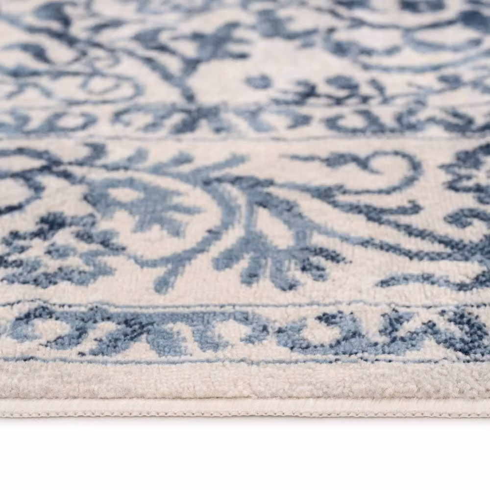 Kukoon Blue and Beige Floral Distressed Area Rug for Living Rooms and Hallways W: 280 cm, D: 380 cm – 2