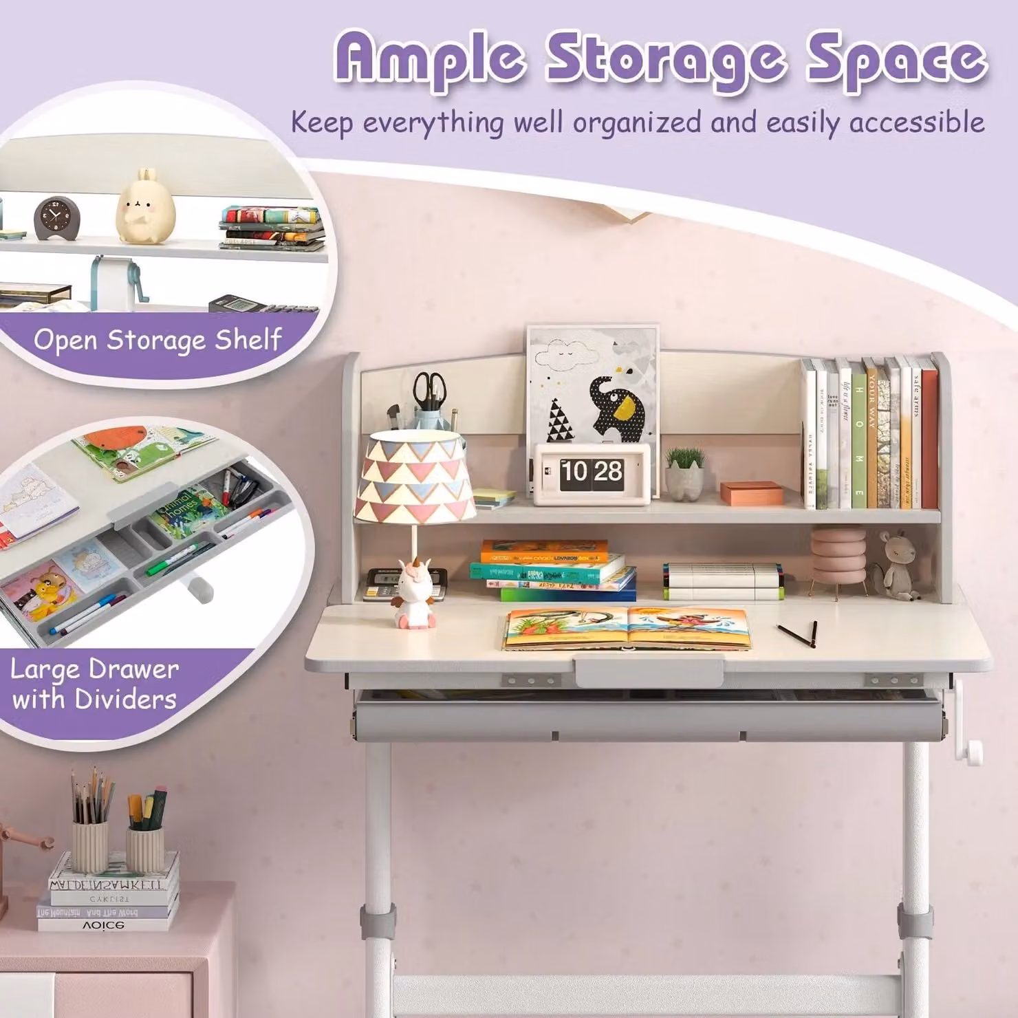 Costway Height Adjustable Writing Desk for Children with Tilting Desktop in Grey – 2