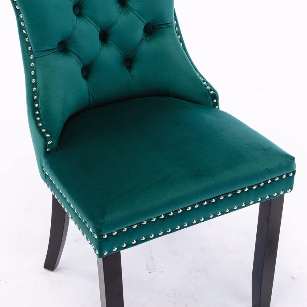 HomeTouch Taylor Pair of Green Velvet Kitchen Dining Chairs with Knocker Detail – 4