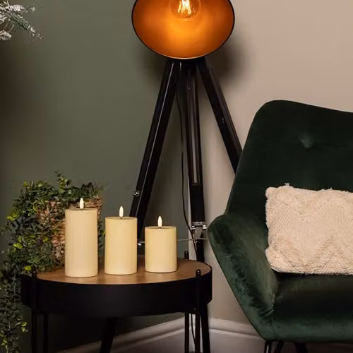 Samuel ALEXANDER Set of 3 Cream Wax Melted Effect Pillar Candles with Warm White LEDs and Timer Function – 3
