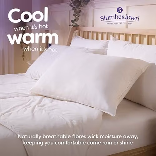 Slumberdown 2 Pack Medium Support New Wool Pillows in White, W: 74 cm, H: 48 cm – 2