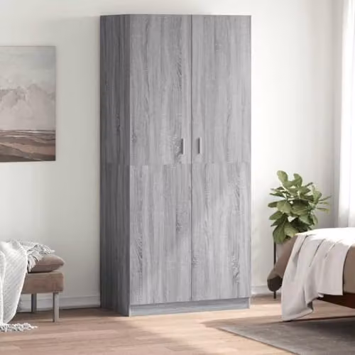 vidaXL Grey Sonoma Wardrobe with Hinged Doors, W/D/H: 90 x 50 x 200 cm – 2