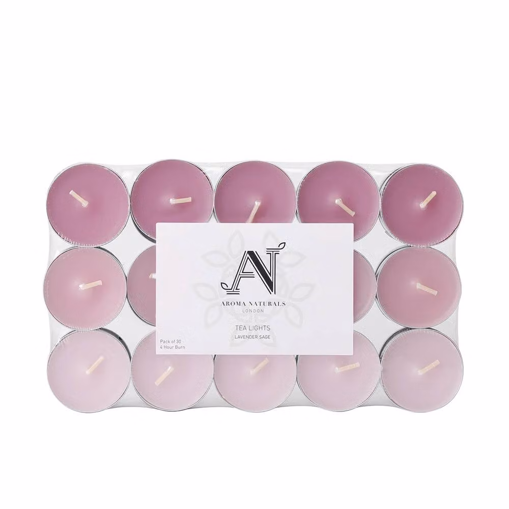 Aroma Naturals Lavender Sage Scented Tealight Candles, 30 Pack, Multicolour, D: 3.77 cm, H: 1.45 cm – 2