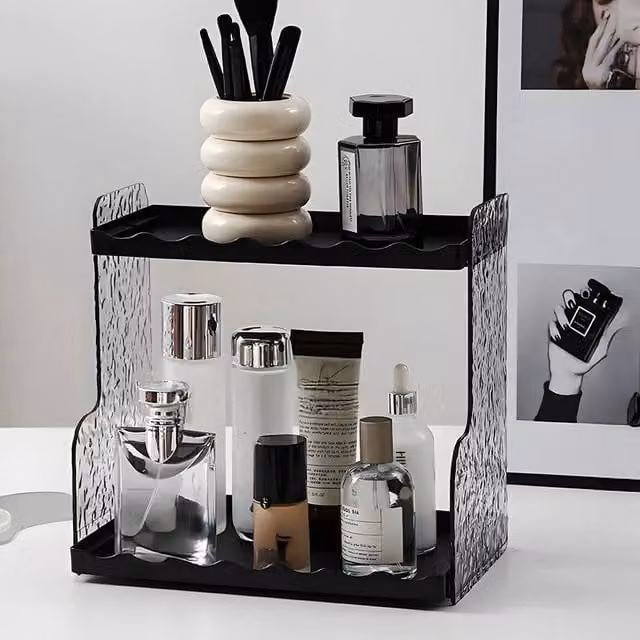 EONLION 2 Tier Desktop Makeup Holder, Black, W: 50 cm x D: 50 cm x H: 50 cm – 1