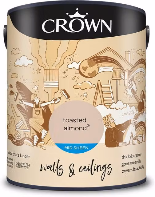Crown Walls and Ceilings Mid Sheen Emulsion in Toasted Almond, 5l