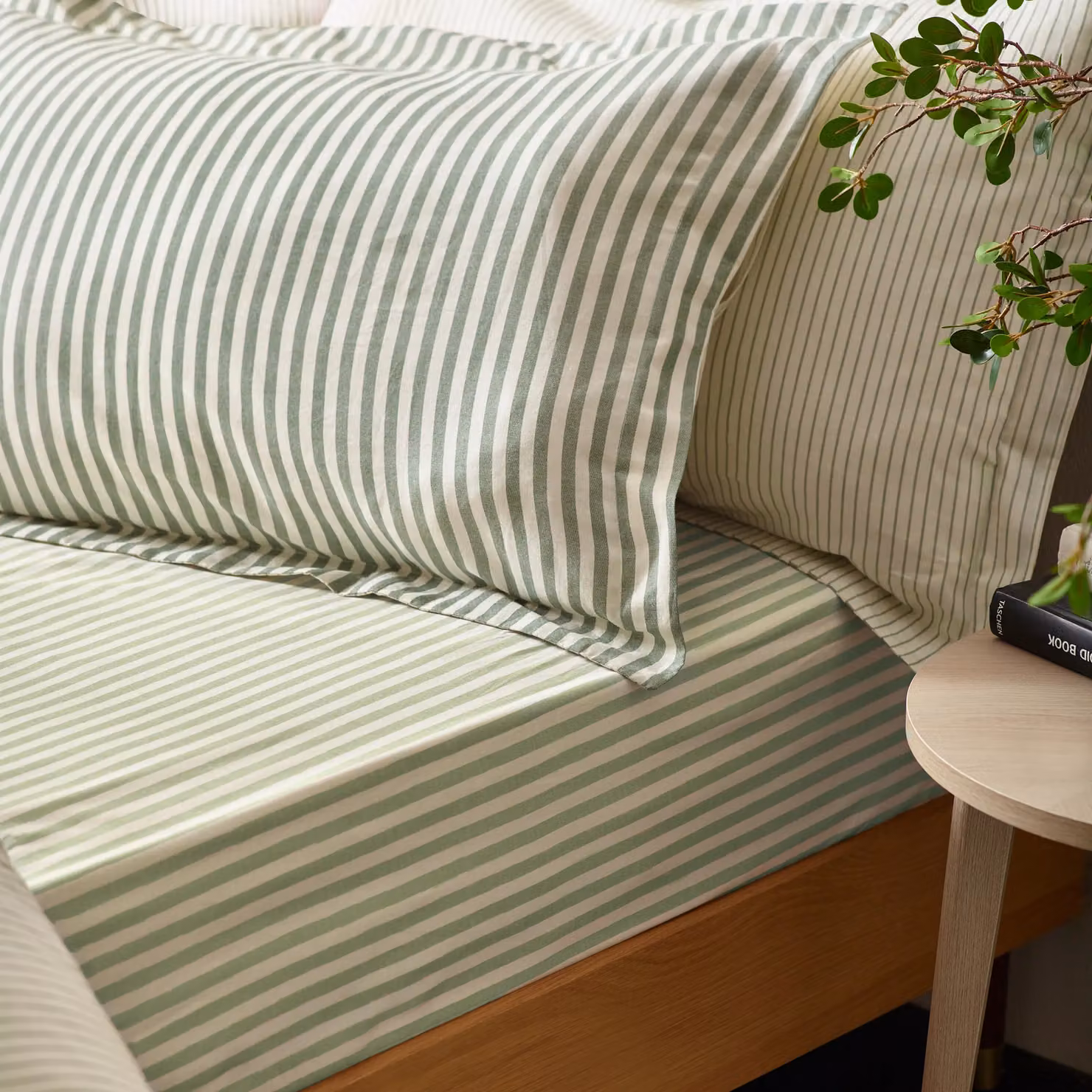 Yard Hebden Reversible Striped 100% Cotton Duvet Cover and Pillowcase Set, Green, W/D/H: 200 x 220 cm and 140 x 200 cm – 2