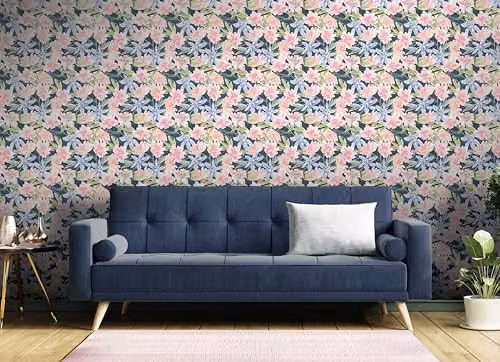 Arthouse Watercolour Floral Navy Washable Wallpaper, Blue and Multicolour Botanical Pattern, W: 0.5 m, L: 10 m – 2