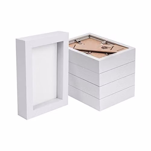 Nicola Spring White Rectangular 3D Box Photo Frames, Pack of 5, W/D/H: 17.5 x 12.5 x 3.5 cm