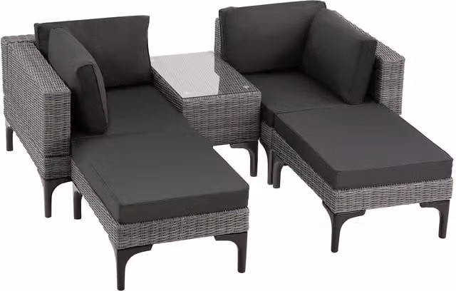 tectake Bellaria Rattan Lounge Set with Powder Coated Aluminium Frame and Ottoman in Grey for 4 People