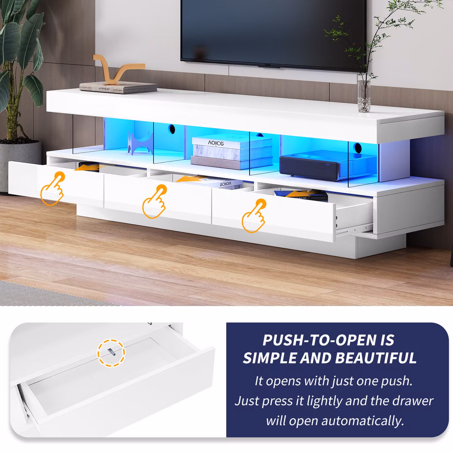 Aosom.UK Modern High Gloss TV Unit with Storage Drawers and Remote Control LED Lights in White, W/D/H: 160 x 38 x 50.5 cm – 6