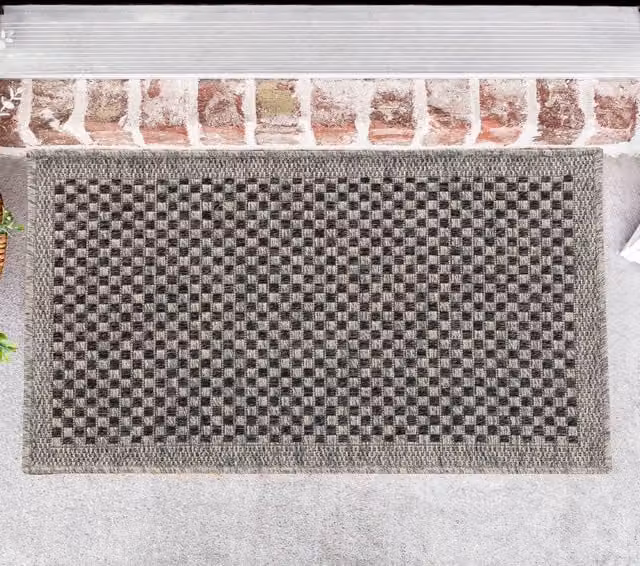 Desire Rugs Modern Checkerboard Machine Woven Rectangular Indoor Outdoor Rug, Grey, W: 50 cm, D: 80 cm