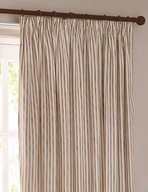 YARD Blackout Pencil Pleat Cotton Curtains, Striped Multicolour, W: 229 cm, H: 168 cm