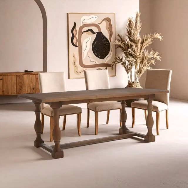 Fifty Five South Vintage Brown Oak Wood Rectangular Dining Table