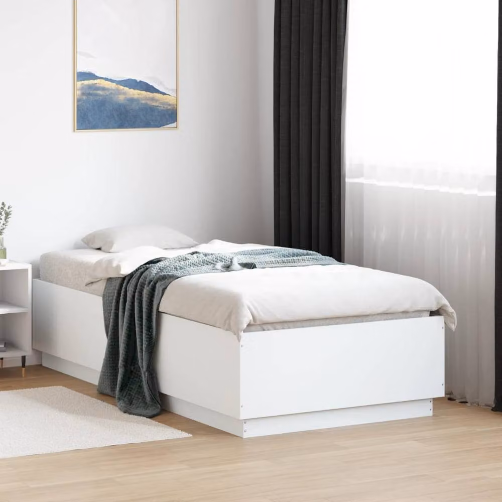 Berkfield Home Modern Small Single Bed Frame in White with LED Under-Bed Lighting and USB Charging Port, W/D/H: 75 x 190 x 80 cm – 2