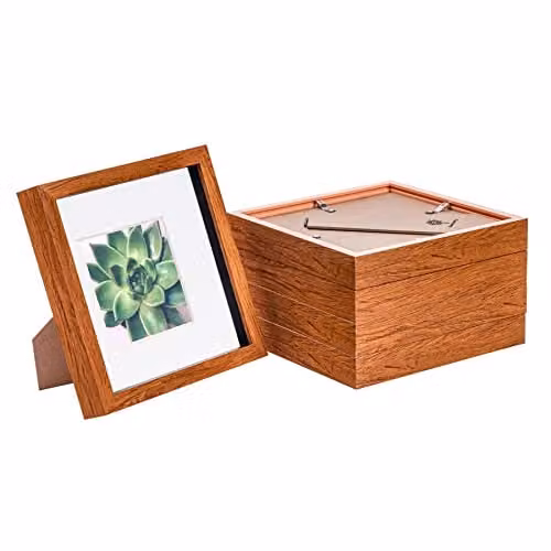 Nicola Spring 5 Piece Square 3D Shadow Box Photo Frame Set in Dark Brown with White Mounts and Glass Aperture