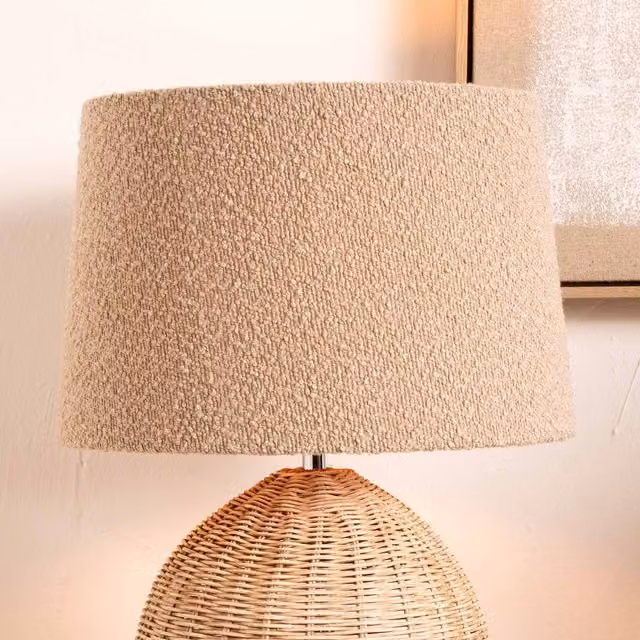Ruma Beige Boucle Tapered Fabric Lampshade for Table Lamps, Diameter: 30.48 cm