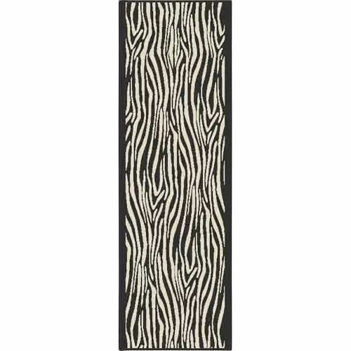 runrug Modern Animal Print Hallway Runner Rug in Black and Beige, W: 70 cm, L: 300 cm – 5