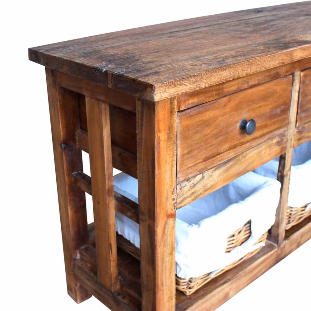 Berkfield Home Rustic Reclaimed Wood Sideboard with Rattan in Brown W/D/H: 100 x 30 x 50 cm – 4