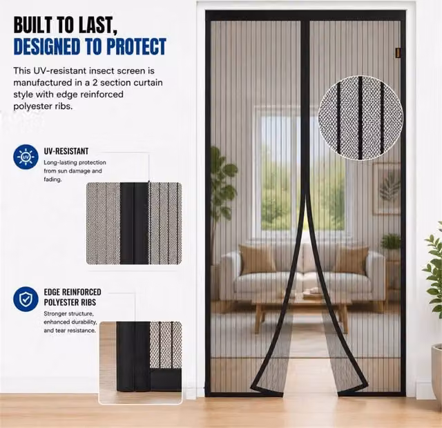NESTLUNE Magnetic Insect Door Screen Net in Grey, W: 100 cm, H: 210 cm – 1