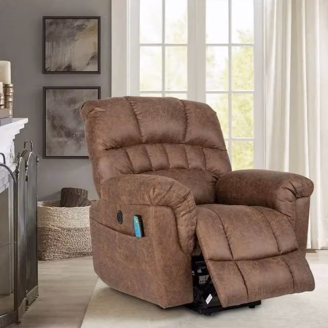 Kelvenix Large Brown PU Electric Lift Rise Recliner Chair with Massage and Heat Functions