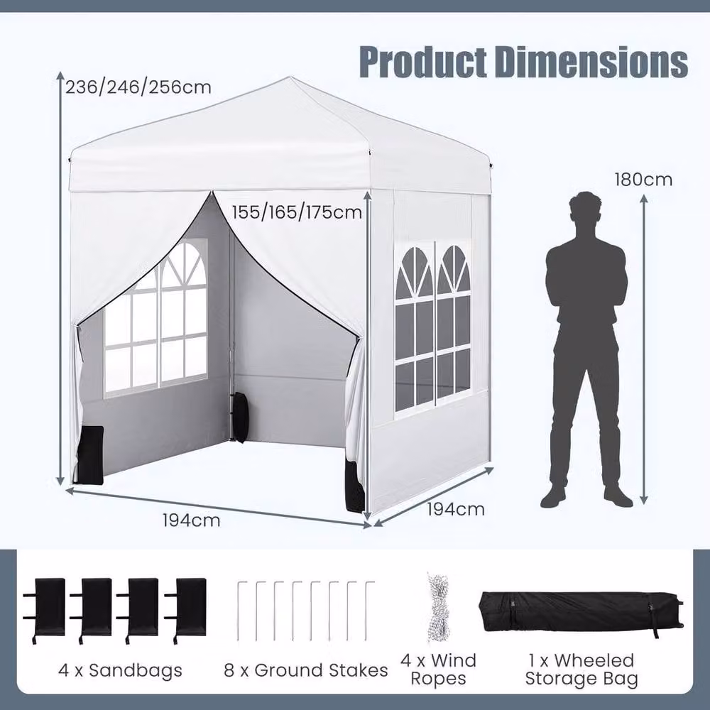 KORVIXA White Commercial Gazebo Tent with Window and Carry Bag, W/D/H: 194 x 194 x 236 cm – 1