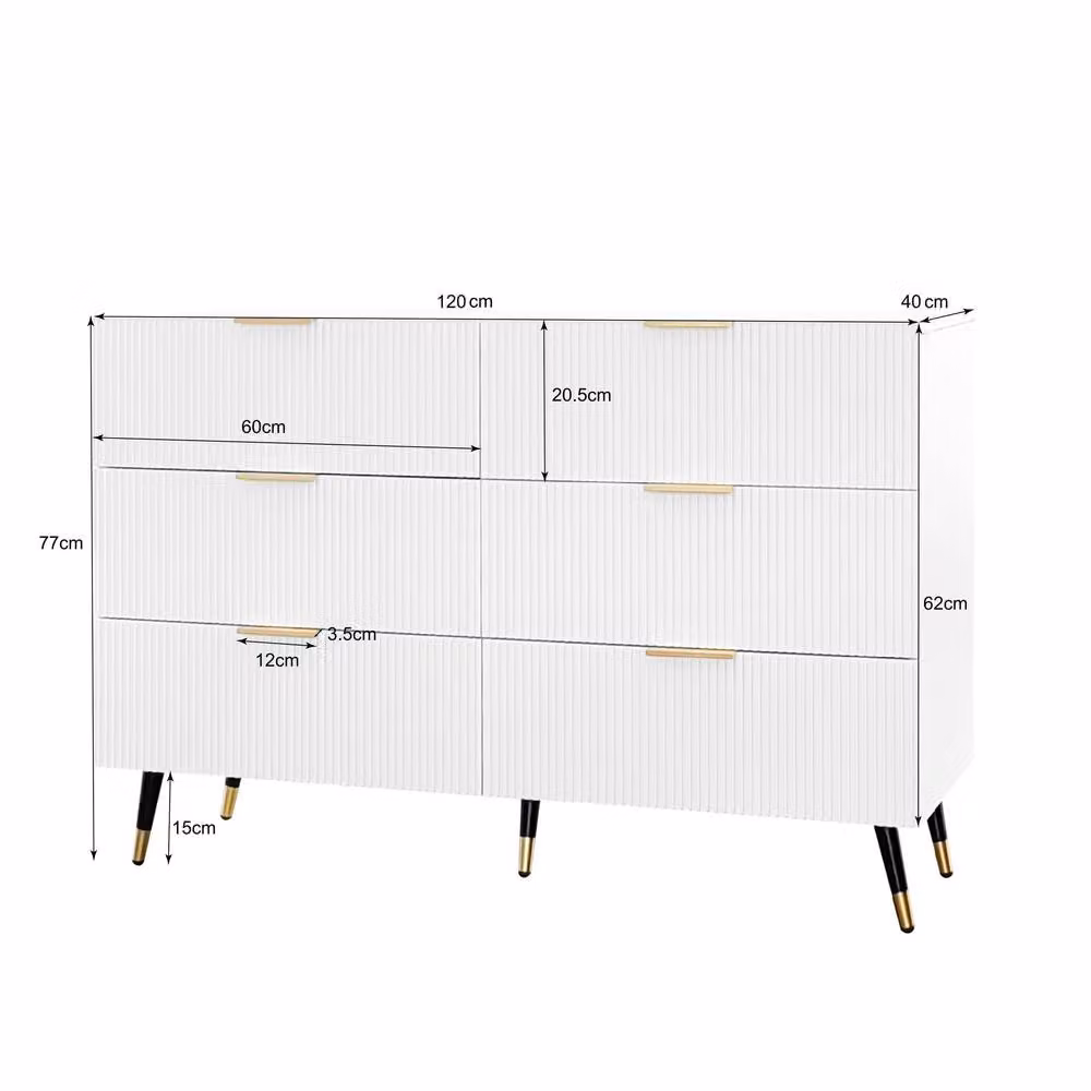 BTM Elegant White and Gold Glossy Sideboard with Chest of Drawers, W/D/H: 120 x 40 x 77 cm – 3