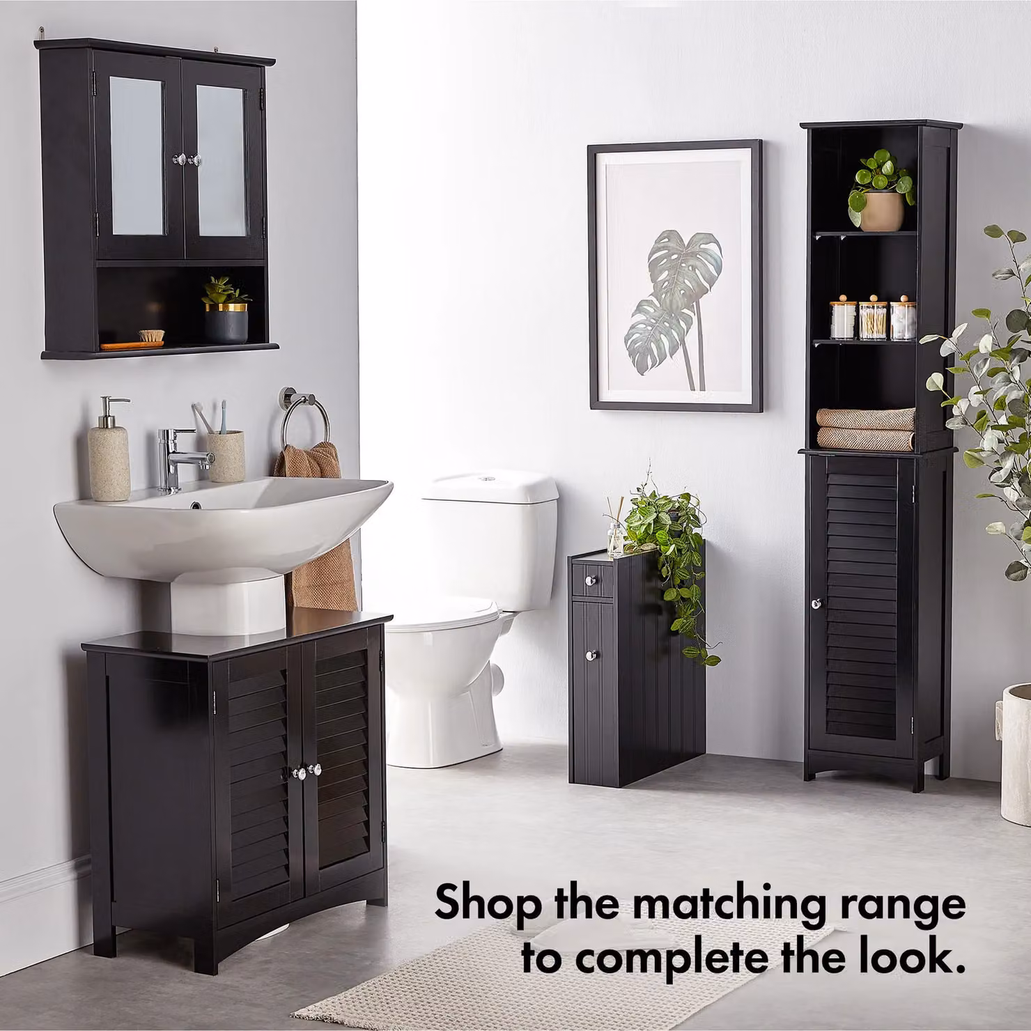 VonHaus Black 2 Door Wall Mounted Bathroom Mirror Cabinet with 3 Internal Shelves and 1 Open Shelf, H: 58 cm x W: 56 cm x D: 13 cm – 4