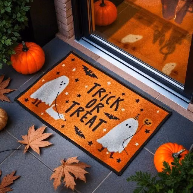 Garden Greatness Trick Or Treat Ghost Halloween Doormat in Orange – 1