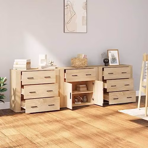 vidaXL Set of 3 Modern Sideboards in Sonoma Oak and Brown Engineered Wood – 2