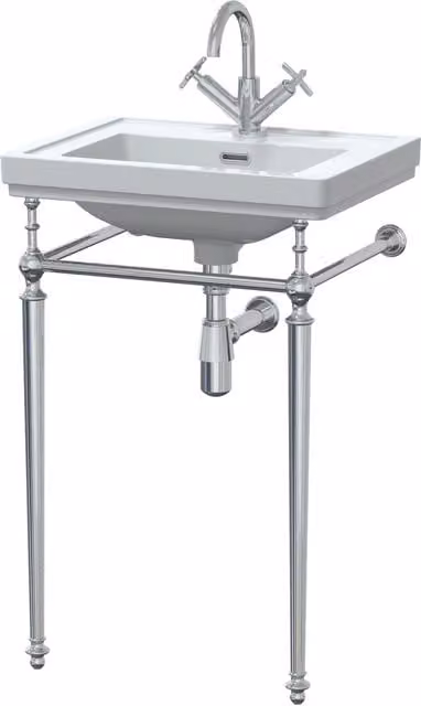 Balterley Traditional White Ceramic 1 Tap Hole Rectangular Fireclay Basin Wash Stand with Bottle Trap, Width: 500 mm – 1