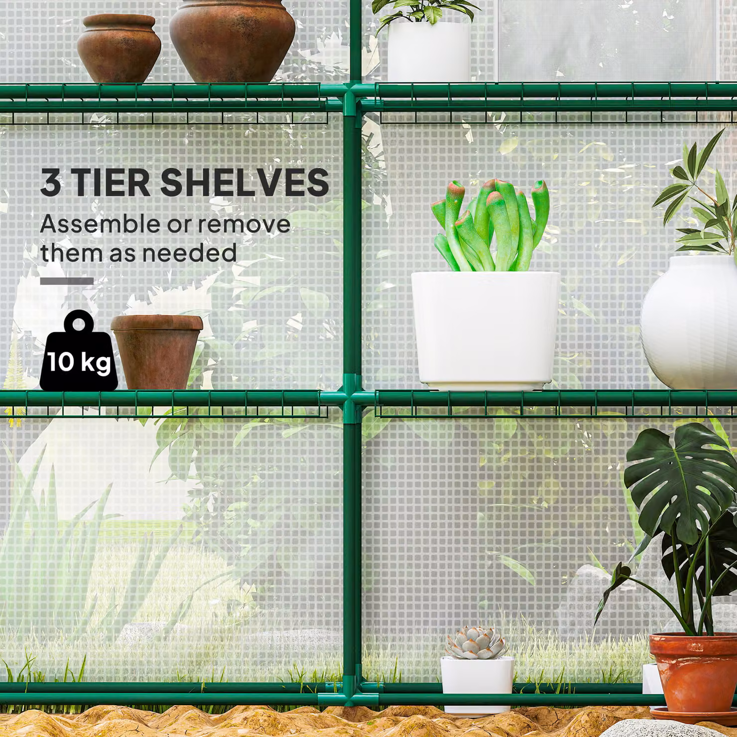 Outsunny Walking Greenhouse with PE Cover, 3 Tier Shelves, Roll-up Door and Mesh Windows, White, W/D/H: 2.0 x 1.4 x 1.9 m – 3