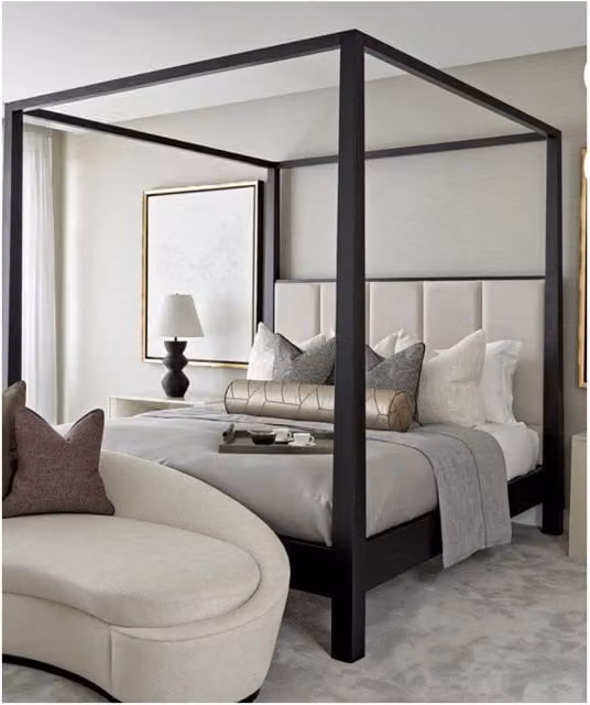 HOB Furniture Washington 4 Poster Bed in Cream Luxury French Velvet, Emperor Size