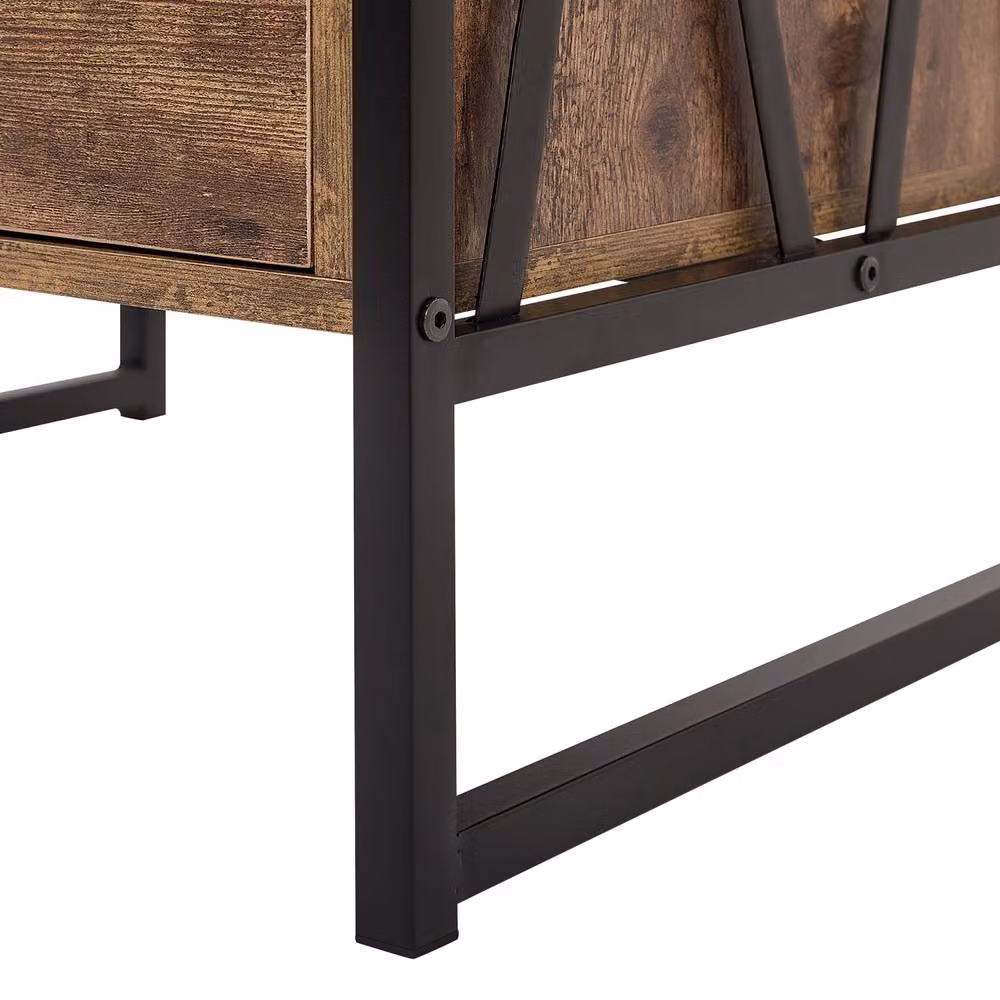 Wyld and Coco Industrial Console Table and TV Stand in Dark Brown with Metal X-Frame, 3 Shelves and 1 Drawer – 7
