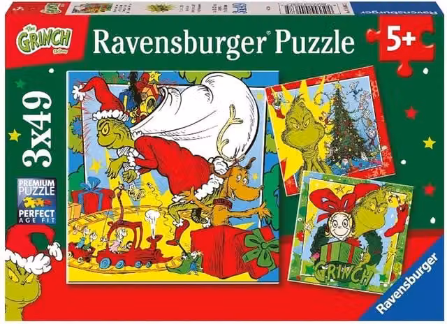 Ravensburger The Grinch 3 x 49 Piece Jigsaw Puzzle Set in Green and Multicolour