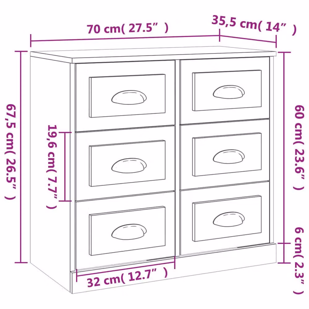 Berkfield Home Set of 2 Modern Grey Sonoma Sideboards in Matt MDF, W/D/H: 67.5 x 35.5 x 35.5 cm – 2