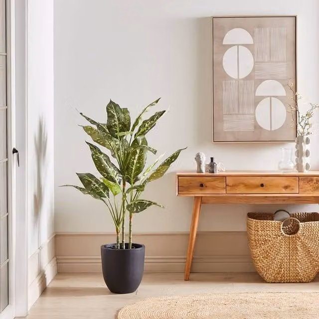 Wyld and Coco Artificial Potted Dieffenbachia Green and Black, Height: 110 cm