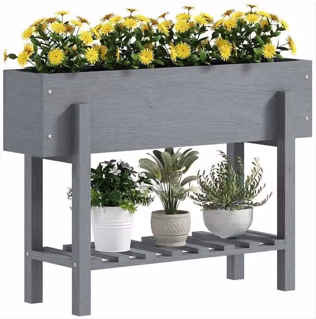 ERGOVEXA Wooden Two-Tier Raised Planter, Grey, W/D/H: 70.5 x 35 x 30 cm – 1
