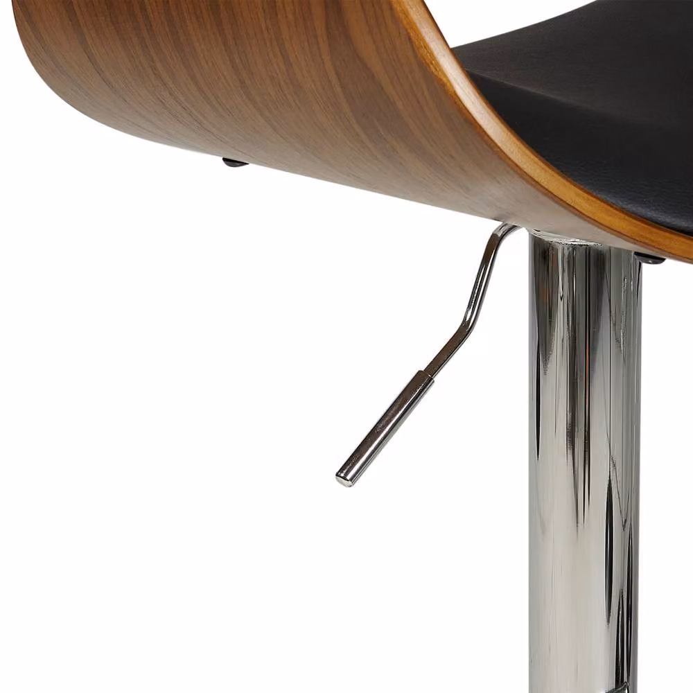 Wyld and Coco Set of 2 Modern Gas-Lift Bar Stools with Black Faux Leather Seats and Dark Wood Finish – 5