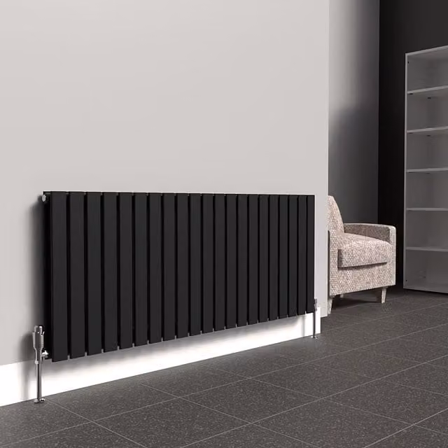 Lux Heat Flat Horizontal Coloured Double Radiator in Space Black, W: 60.0 cm, H: 147.0 cm